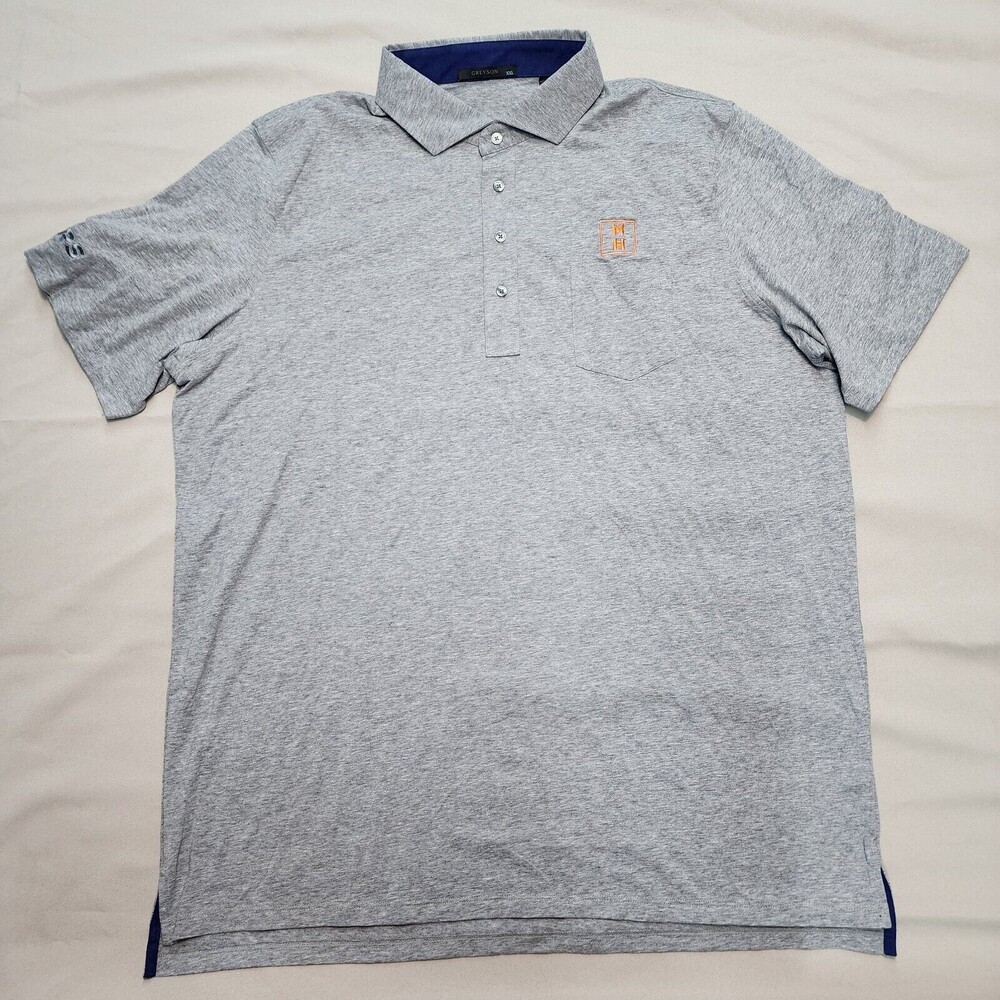 Greyson Men's Gray Polo Shirt Performance Golf Orange Embroidery Size 2XL